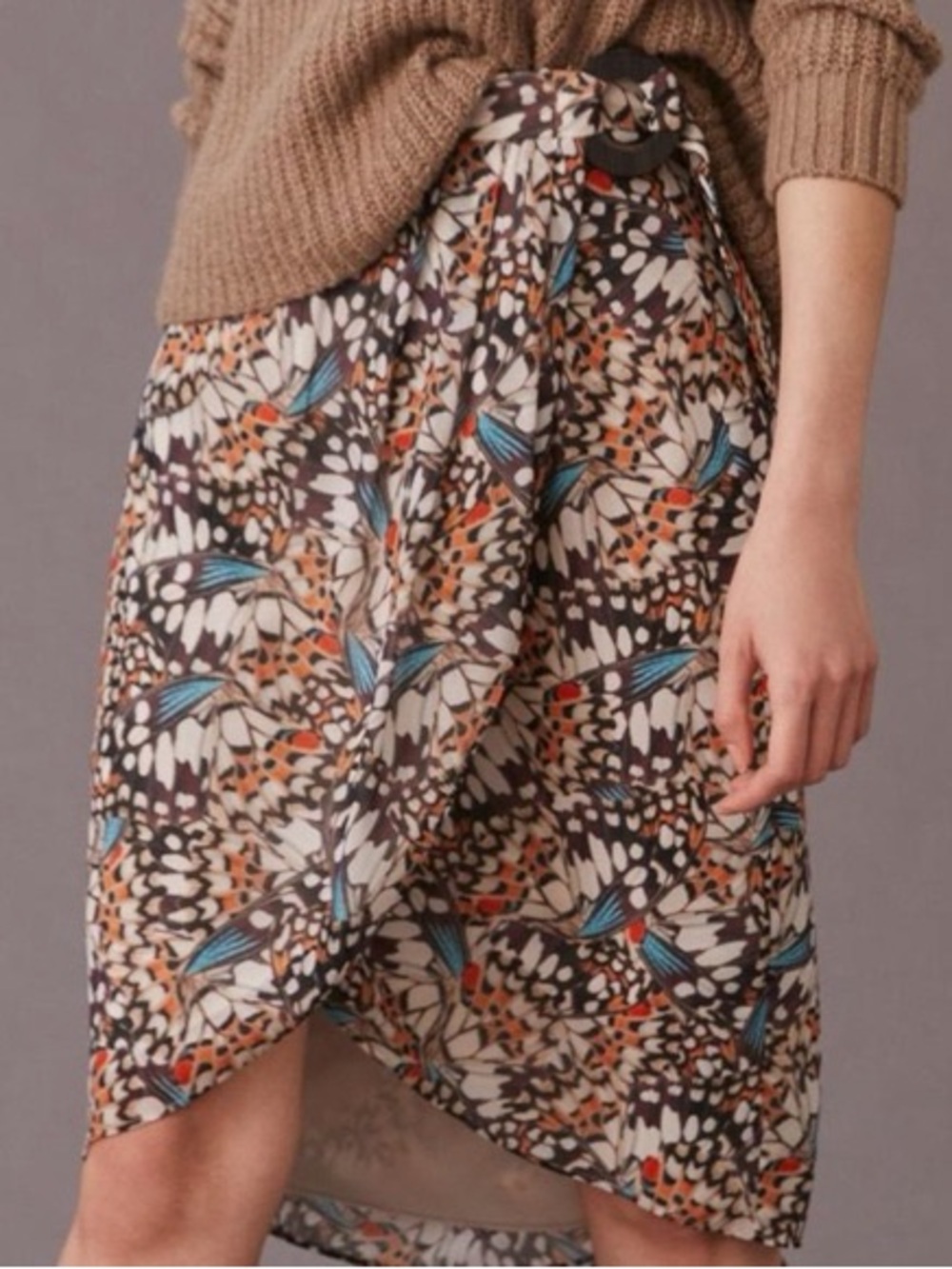 Anthropologie Hutch Butterfly Print Wrap Midi Skirt Boho Whimsical Size 8 - Picture 2 of 9